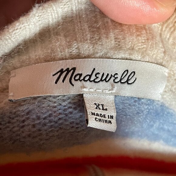 🌸 Fuzzy Rainbow Madewell sweater top colorful striped oversized size XL - Picture 6 of 6